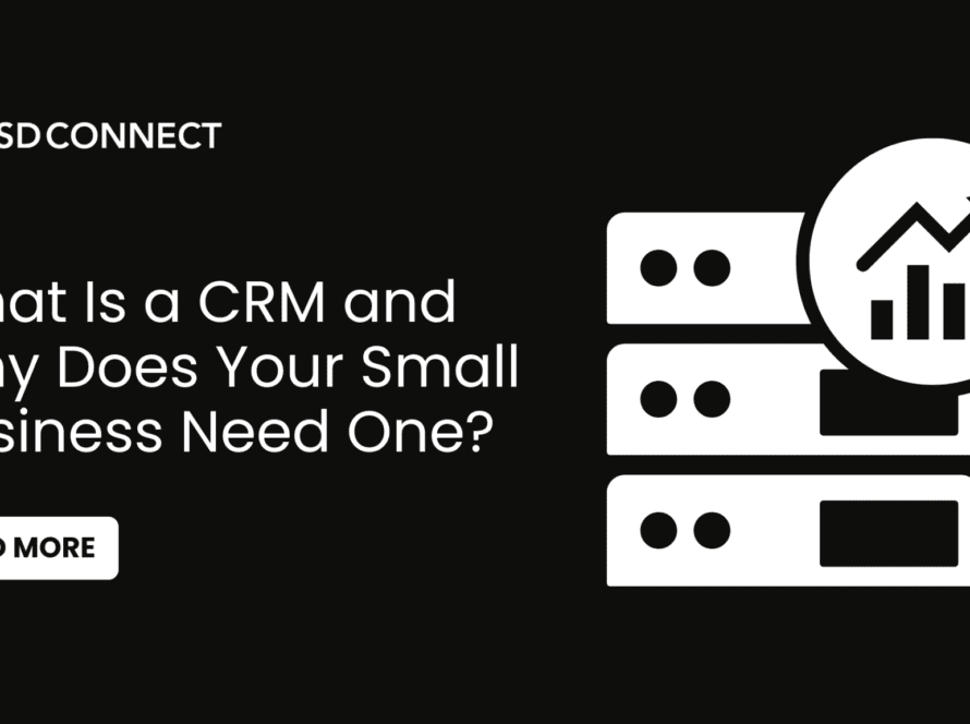 A 2D line graphic representing CRM software, along with the blog title and a ‘Read More’ button.